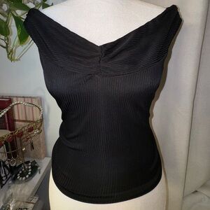 Black ribbed off shoulder top
